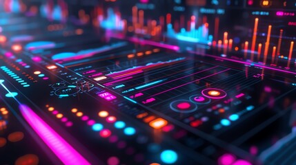 Fototapete - Abstract Futuristic Interface with Neon Lights.