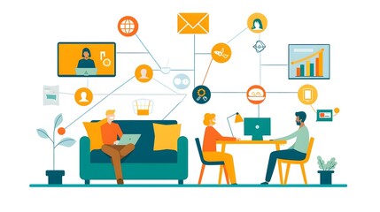 Fototapete - A digital infographic outlining established guidelines, procedures, and policies governing remote work arrangements within an organization