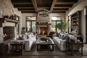 Poster - Mediterranean style living room architecture furniture fireplace.