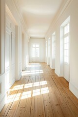 Wall Mural - Interior of empty room with white walls and wooden floor.