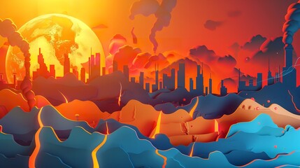 Wall Mural - Global warming concept, Valcanoes flood fire