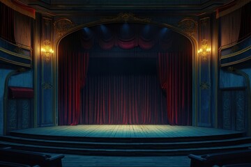 Canvas Print - Empty cinema stage auditorium architecture illuminated.