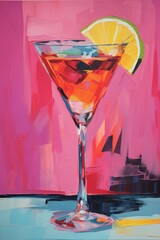 Sticker - A cocktail placed on a book painting martini drink.