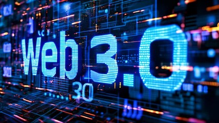Poster - Web 3.0 Digital Cityscape Neon Lights Blockchain Innovation Future Internet Concept at Night