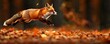 © InkCrafts - Agile fox leaping through a fall forest, vibrant leaves creating a scene of tranquility, Autumn Grace
