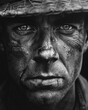 © Oskar Reschke - black and white portrait of a drill sergeant, captured in a close-up that emphasizes the rugged features and steely gaze, with the harsh lines of fatigue and dedication etched on the sergeant face