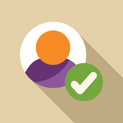 Poster - simple icon of account verification with a checkmark symbol next to a profile avatar