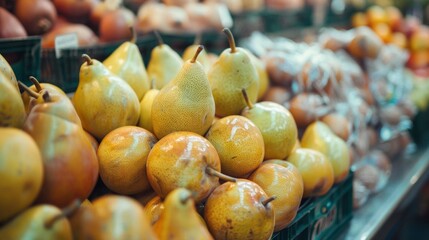 Wall Mural - Fresh yellow pears in a market setting