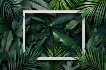 Wall Mural - A banner with green tropical leaves on dark background is ideal for cosmetics, spas, perfumeries, beauty salons, travel agencies, florist shops, or other venues.