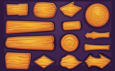 Poster - set of game ui wooden button kit with modern illustrations for gui assets