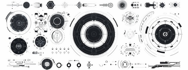 Poster - futuristic black hud element on white background. abstract circle geometric shape. design element. s