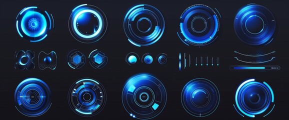 Poster - Set of elements for a futuristic HUD. GUI, UI elements for a holographic HUD.