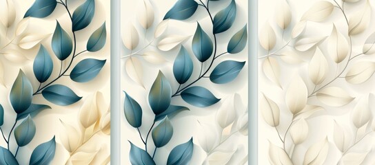 Poster - This premium background features a white and blue tropical leaf in a golden line style. This is perfect for banners, wallpapers, prints, decor, and interior designs.