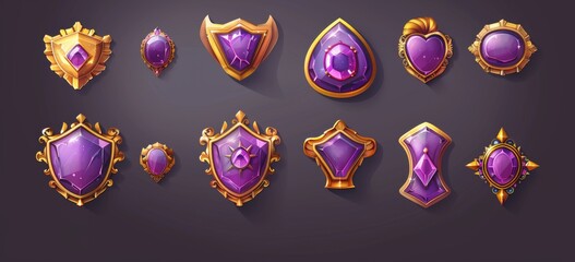 Poster - Game UI ux evolution frames for avatars in rpg games. A beautiful fantastic children's play illustration isolated on black background. Modern illustration.