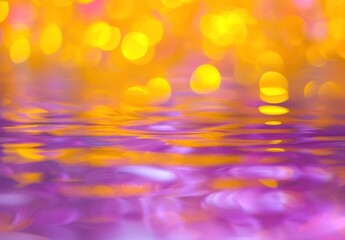 Wall Mural - Blurred autumn background with yellow leaves and purple colors reflecting on water creating a tranquil scene. Generative ai
