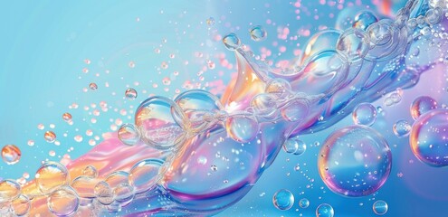 Wall Mural - abstract background with floating bubbles and fluid blue gradient, creating a vibrant and dreamy und