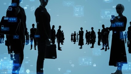 Poster - Group of multinational people and digital technology concept.