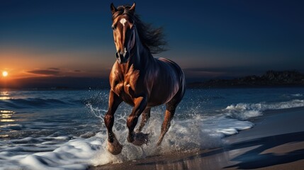 Wall Mural - A horse galloping along the beach