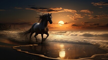 Wall Mural - A horse galloping along the beach 