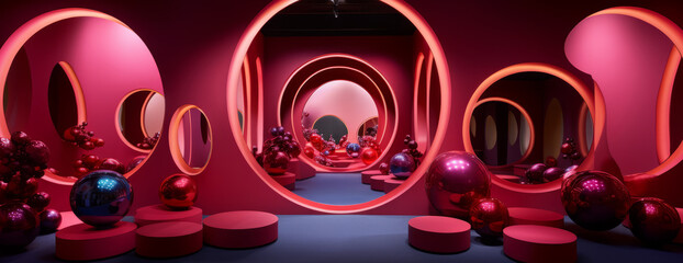 A solid color backdrop achieved using an array of differently shaped mirrors