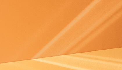 Aufkleber - Autumn Background,Studio Room with window light on orange wall concrete texture for product background design,Empty Backdrop Podium Display with light and shadow on yellow floor cement mockup