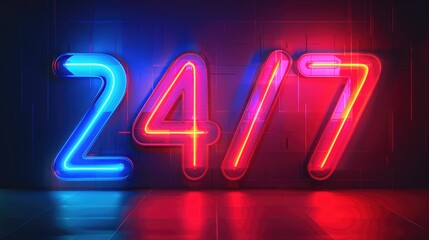 24 hours seven days concept neon sign illustration