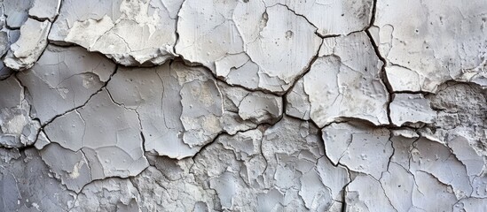 Poster - Close up texture of an aged gray cement wall featuring cracks and weathering ideal as a background with copy space image