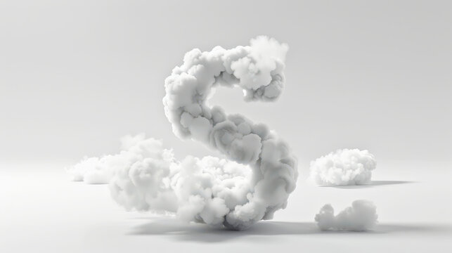 Capital letter S made of clouds or soft cotton. Fluffy airy style. Scrapbook activity. Generative AI