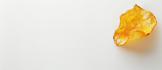 Poster - Close up shot of a raw potato chip on a white backdrop isolated with ample copy space in a top down perspective