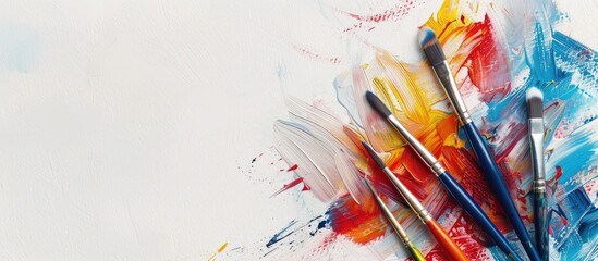 Poster - Children s art brushes displayed on a white background with copy space image
