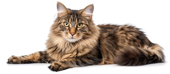 Poster - A charming Norwegian forest cat with striking traits suitable as a pet against a blank background for copy space image