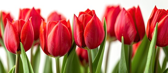 Aufkleber - A close up isolated bunch of vibrant red tulips on a white background ideal for a copy space image with a springtime holiday photo concept