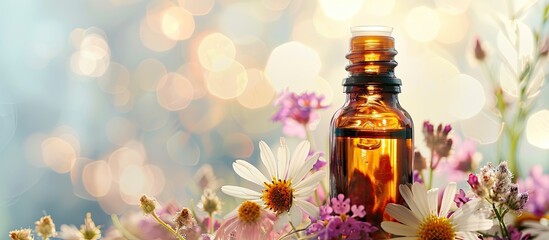 Aufkleber - Close up image of a bottle of natural organic herbal wellness cosmetics with cosmetic oil suitable as a background for wellness body care copy space image