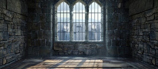 Aufkleber - ancient castle window with empty space for a picture. creative banner. copyspace image