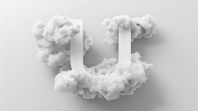 Capital letter U made of clouds or soft cotton. Fluffy airy style. Scrapbook activity. Generative AI