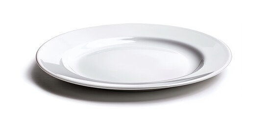 Poster - Ceramic plate with empty white center on white backdrop with clipping path for copy space image