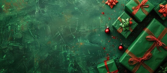 Aufkleber - A Christmas themed banner featuring gift wrapping on a green background with ample copy space for your layout and design