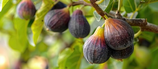 Poster - The Bordissot Negra Rimada fig tree and its unique variegated fruits make for an eye catching copy space image