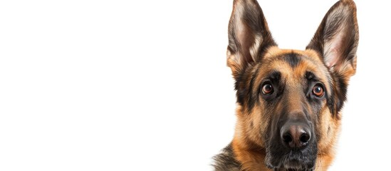 Poster - Close up image of a single young German Shepherd dog with a white background perfect for copy space