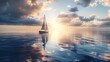 © Oleh - Sailboat alone on calm ocean water reflecting clouds and golden sunset