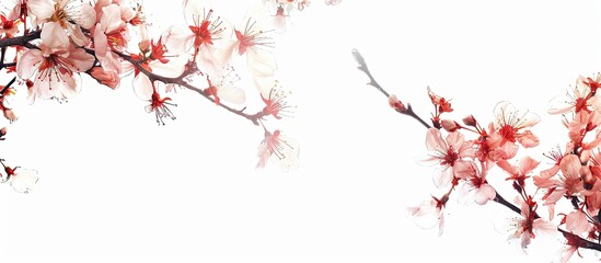 Fototapete - Copy space image of apricot tree s cherry blossoms against a white backdrop
