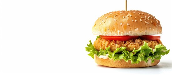 Poster - An isolated classic chicken burger against a white background with ample copy space image