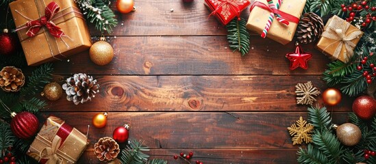 Aufkleber - Top view of Christmas decorations creating a festive background with copy space image