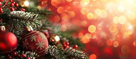 Poster - Christmas decoration set against a festive background with copy space image