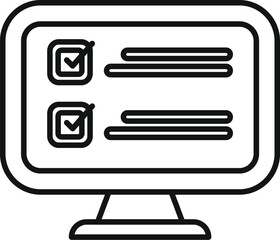 Poster - simple line icon of a monitor displaying a survey with two completed checkboxes