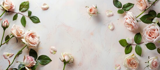 Aufkleber - Copy space image featuring a flat lay top view of a composition crafted from roses and decorative elements within a frame