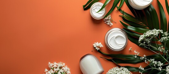 Poster - Top view of a cosmetic background with ample copy space image
