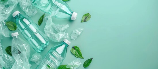 Poster - Flat lay showcasing the concept of recycling plastic with a designated copy space image