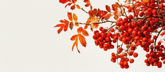 Poster - Autumn branch of a rowan tree adorned with vibrant red berries perfect for a copy space image