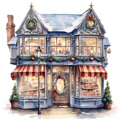 Canvas Print - Christmas toy shop architecture illuminated celebration.